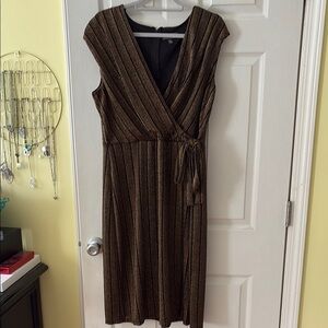 Brown Sleeveless Wrap Midi Dress